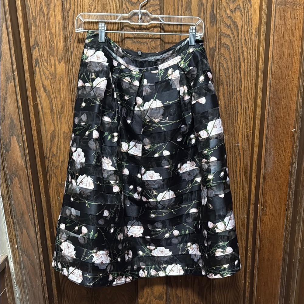 Black and White Pleated A-Line Midi Skirt